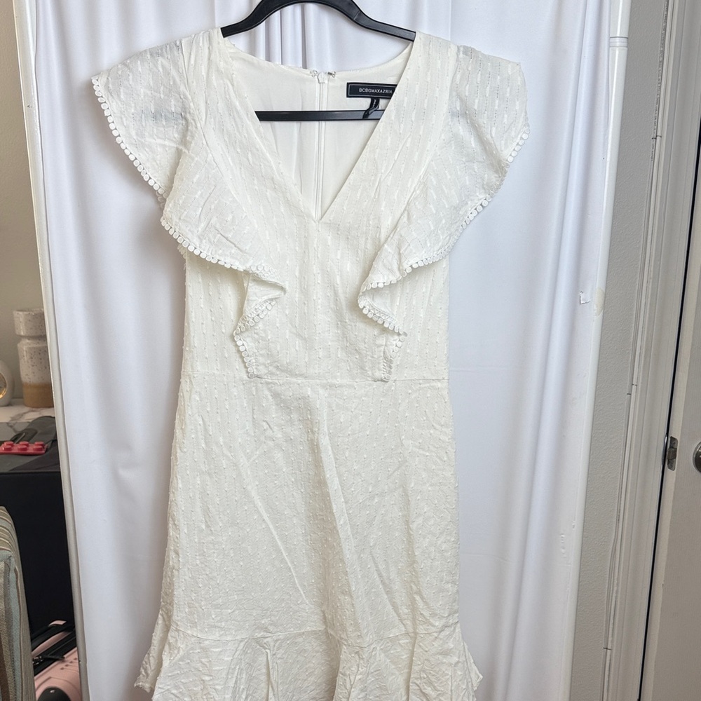 BCBGMaxAzria White Ruffle Mini Dress